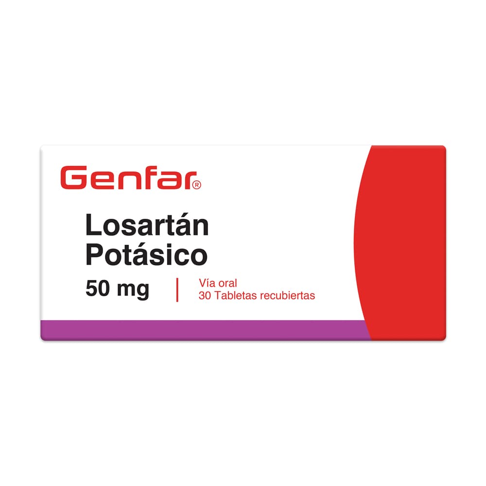 Losartán 50 mg — Genfar, Caja x 30 tabletas